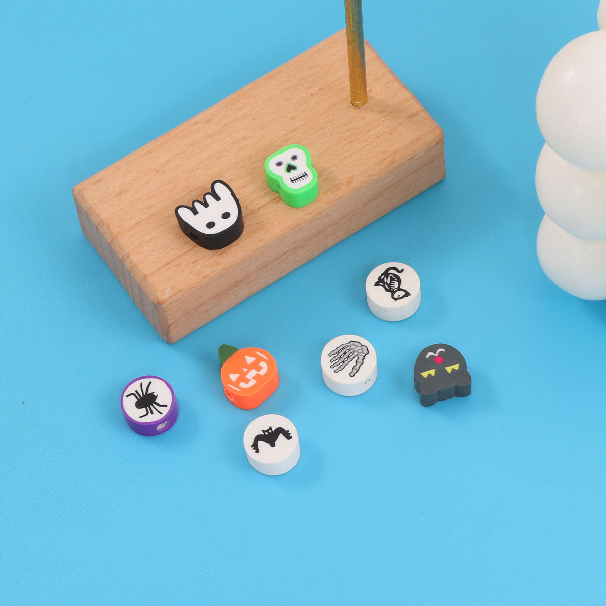 Halloween Flat Clay Beads 9mm Random Mixed Festive Designs 100pcs 3