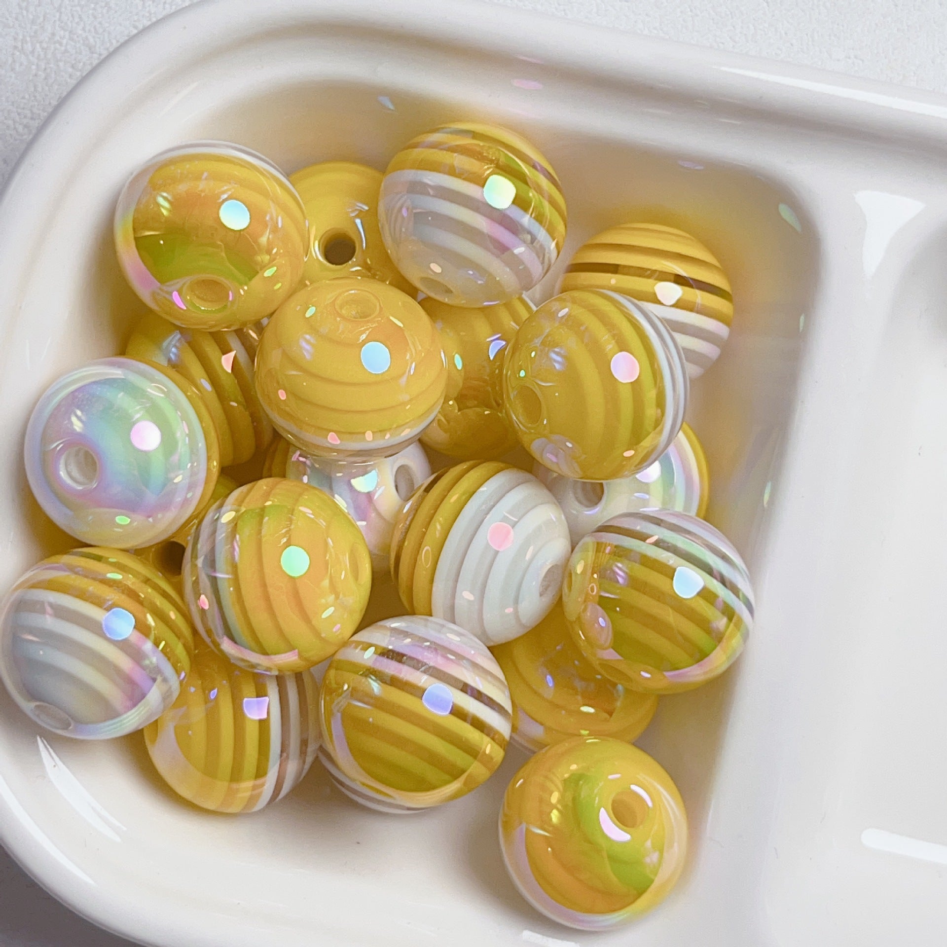 UV Plating Colorful Lollipop Striped Resin Beads 16mm 10pcs 4