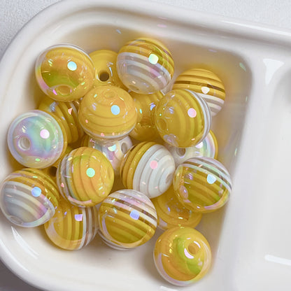 UV Plating Colorful Lollipop Striped Resin Beads 16mm 10pcs 4