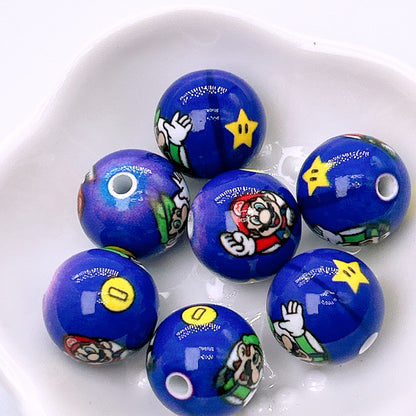 Painted Round Acrylic Beads 16mm Mario Baking Theme 100pcs 7