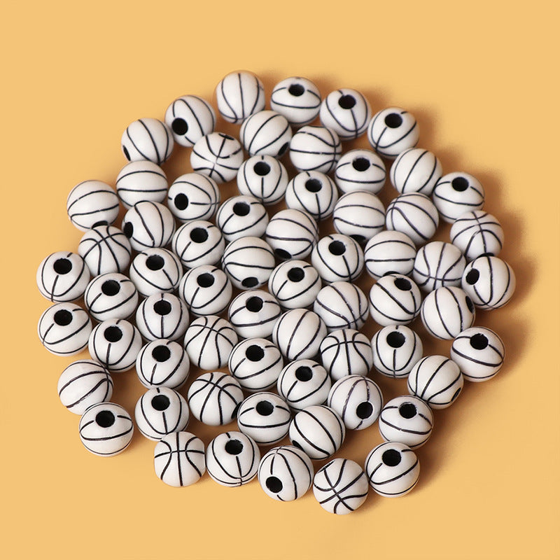 Printed Ball Series Acrylic Beads Colorful Sports Designs 100pcs 11