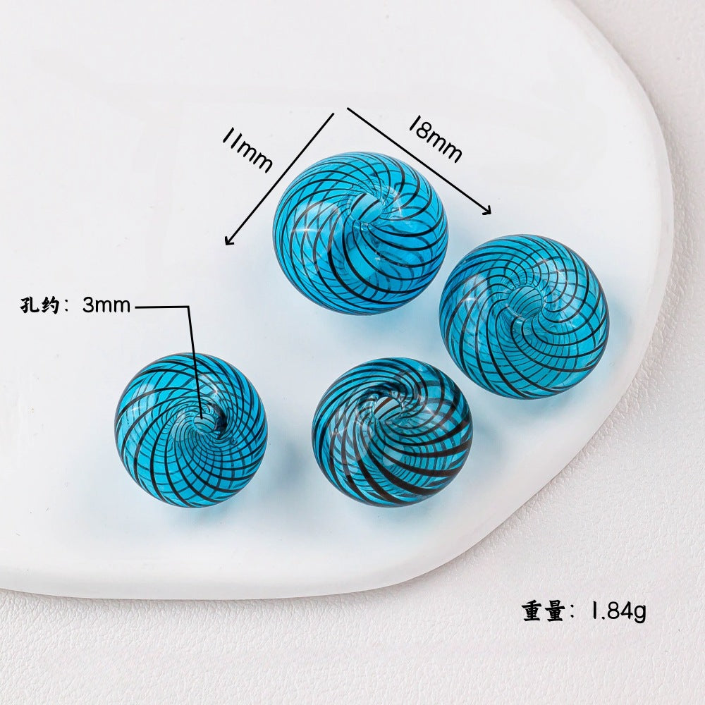 Hollow Spiral Striped Blown Glass Spacer Beads Colorful 4pcs 14