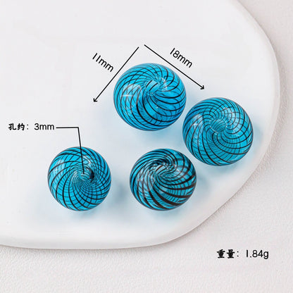 Hollow Spiral Striped Blown Glass Spacer Beads Colorful 4pcs 14