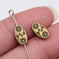 Oval Flower Engraving Metal Beads 10mm Antique Silver Tone 60pcs 3