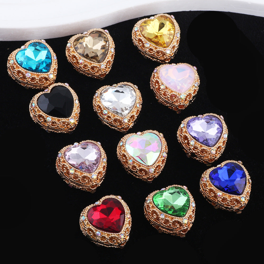 Double-Sided Heart Rhinestone Beads 22mm Alloy Encrusted 10pcs