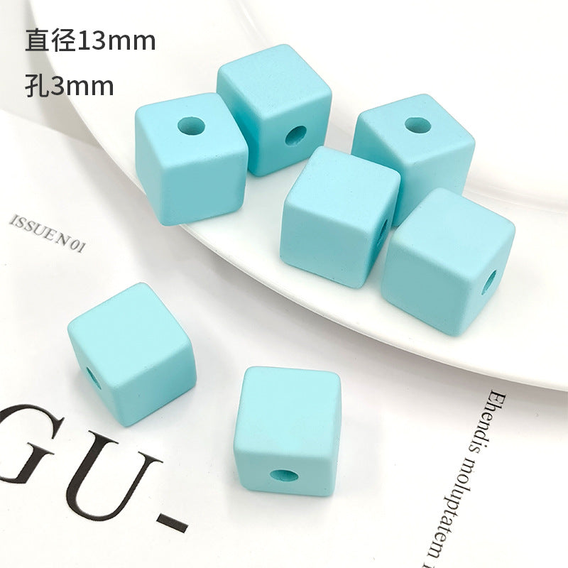 Rubberized Spray Painted Square Acrylic Beads 13mm 50pcs 11