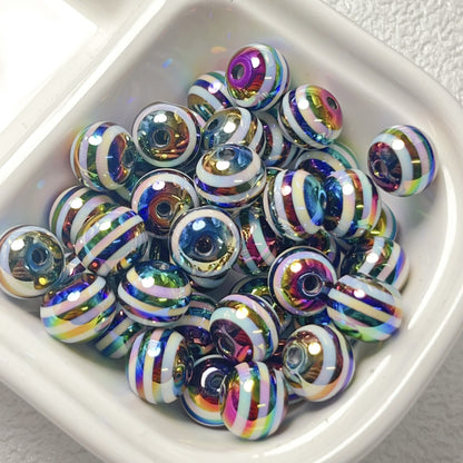 UV Plating Striped Resin Beads 11mm Glossy Round 20pcs 14