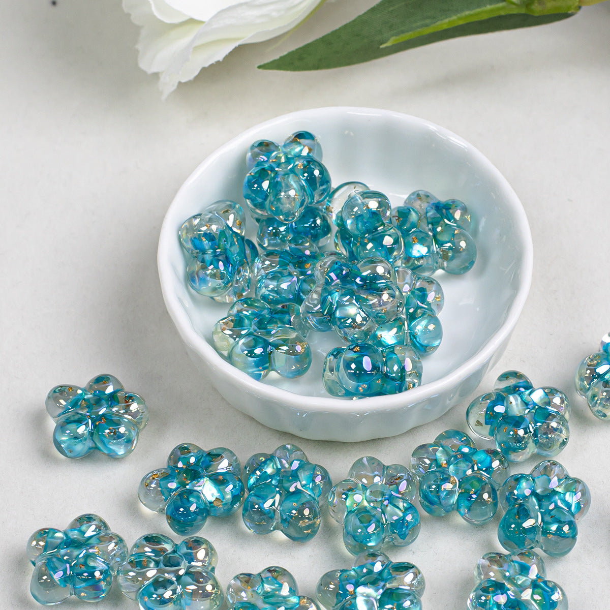 Clear Five Petal Flower Resin Beads 18mm Transparent Iridescent 5pcs 13