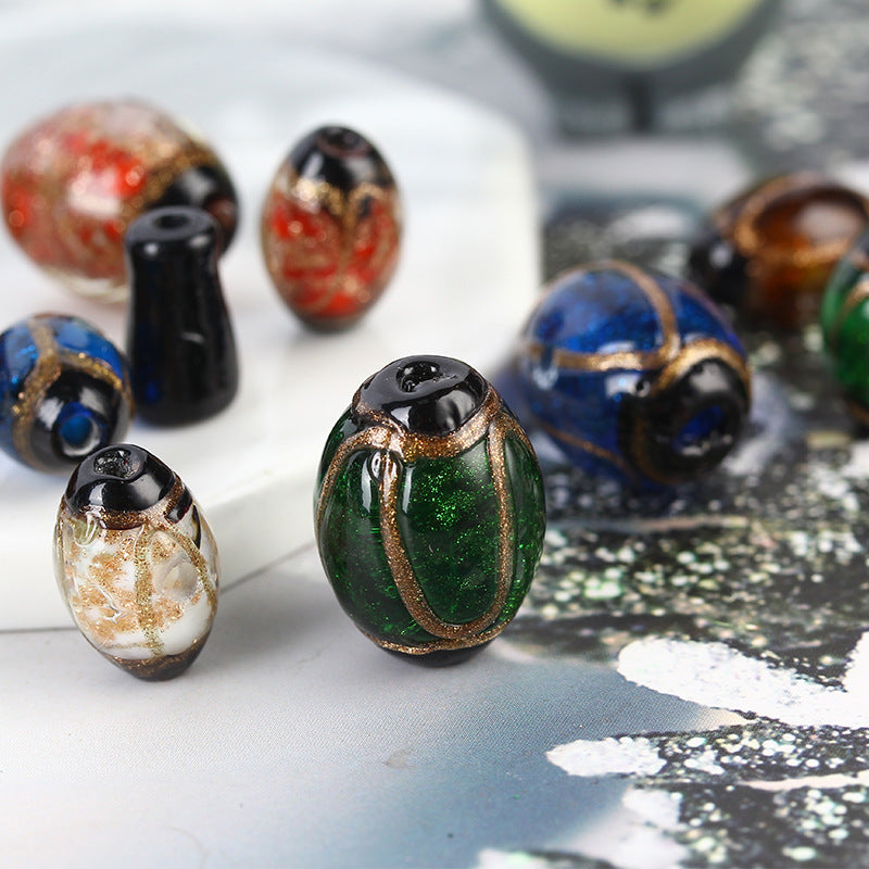 Vintage Glitter Oval Lampwork Glass Beads 11x16mm 10pcs 2