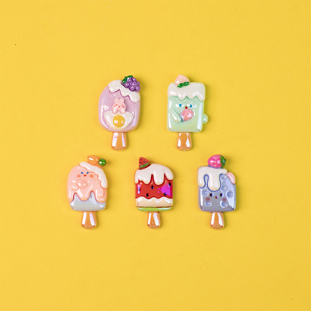 Playful Fruit Popsicle Resin Beads Glossy Pastel Colors 10pcs