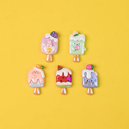 Playful Fruit Popsicle Resin Beads Glossy Pastel Colors 10pcs