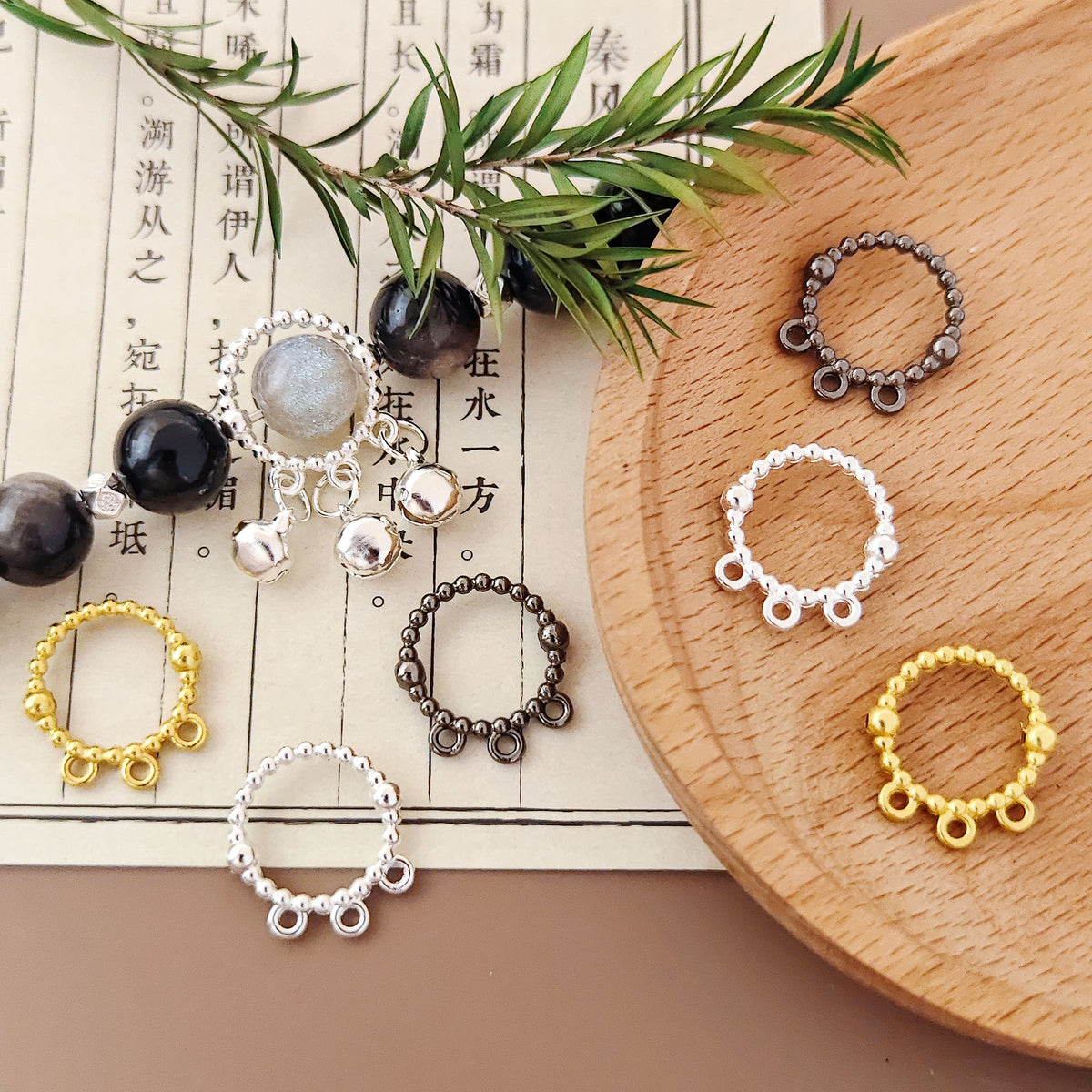 Bubble Ring Metal Bead Frames 17mm With Three Hanging Holes 40pcs