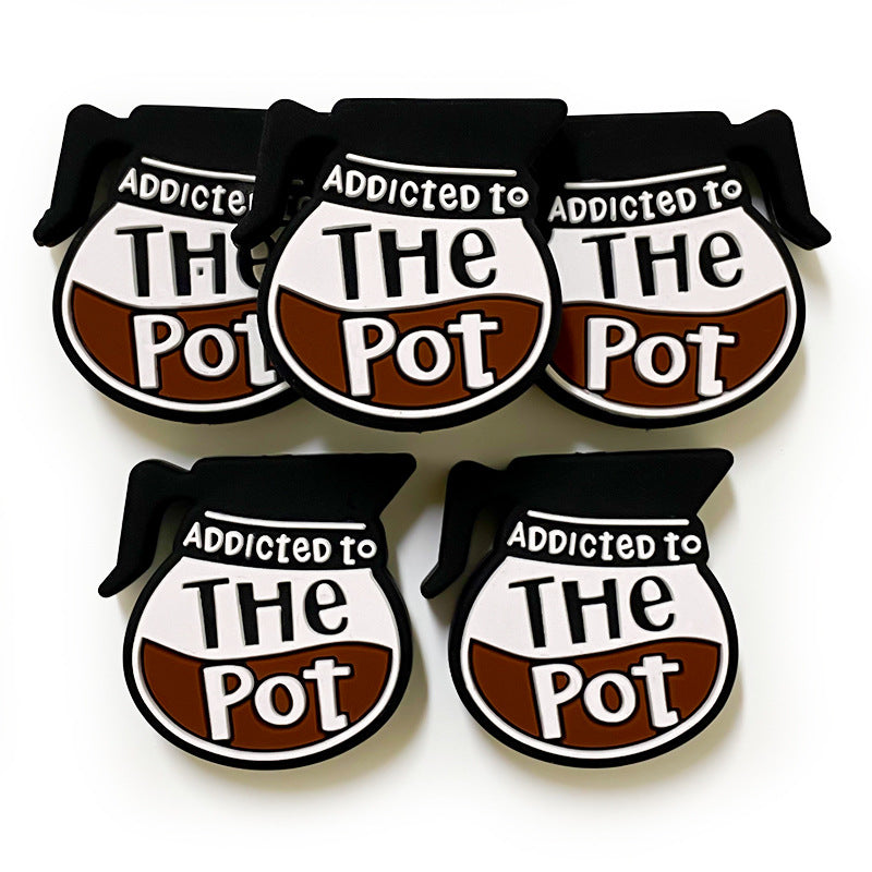 Silicone Focal Beads Coffee Pot Addicted To The Pot Text Design 20pcs 4