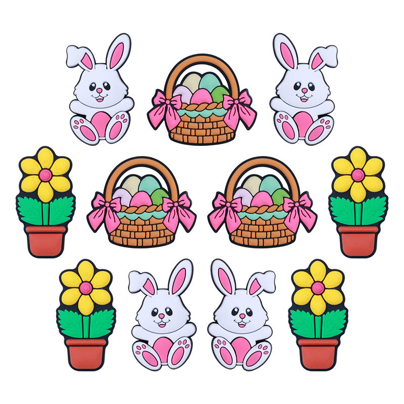 Silicone Focal Beads Easter Bunny Sitting with Easter Egg Basket 20pcs