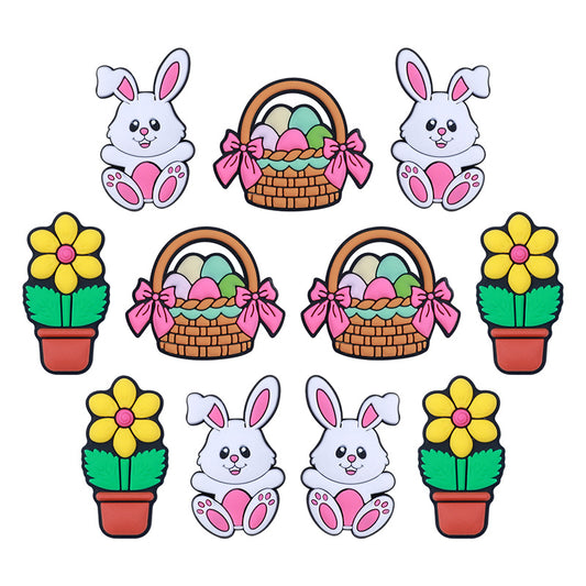 Silicone Focal Beads Easter Bunny Sitting with Easter Egg Basket 20pcs