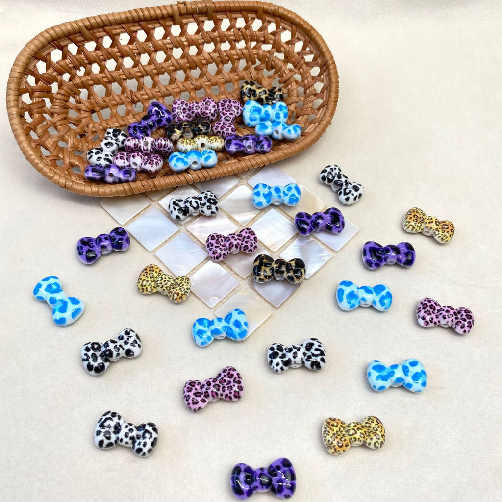 Leopard Print Bow Acrylic Beads 20mm Colorful Mixed 50pcs 2