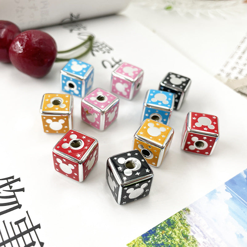 Silver Mirror Mickey Head Acrylic Square Beads 14mm 10pcs 3