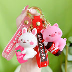 PVC Animal Cartoon Piglet Keychain with Soda Bottle Red Pink 2