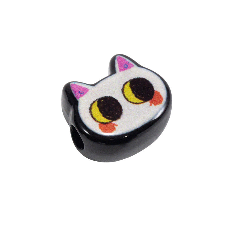 Painted Big Eyed Kitten Acrylic Beads 18mm Colorful Mixed 10pcs 10