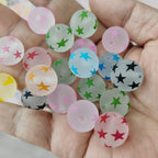 Matte Star Acrylic Beads 16mm Printed Round Mixed Colors 100pcs
