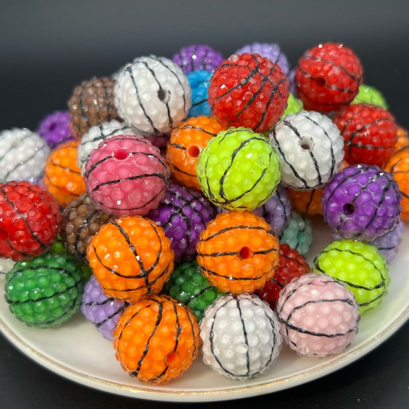 Sports Bubblegum Beads 20mm Basketball Pattern Acrylic 25pcs