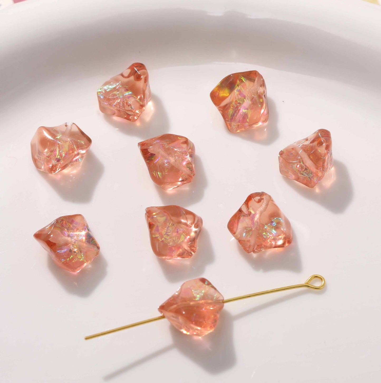 UV Plating Irregular Ice Cube Acrylic Beads 14mm Pink 10pcs 10