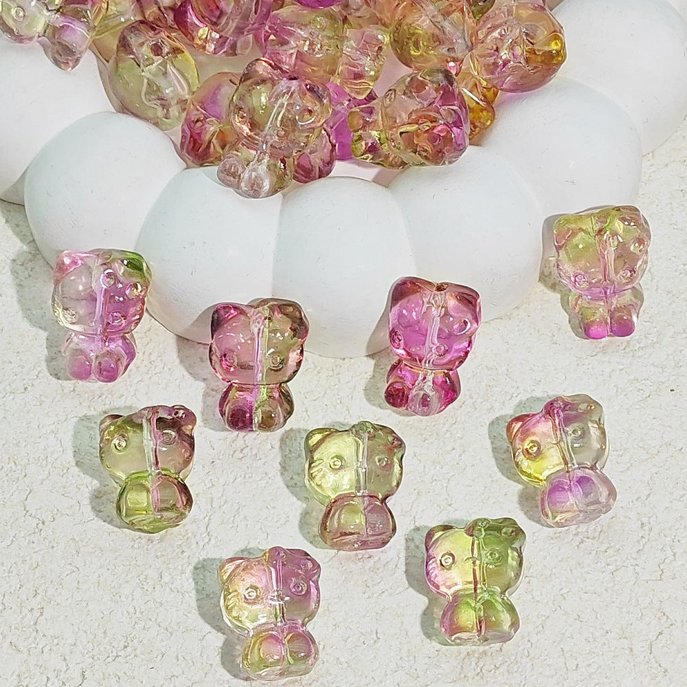 Gradient 3D Cat Figurine Glass Beads 20mm Pastel Colors 20pcs 3