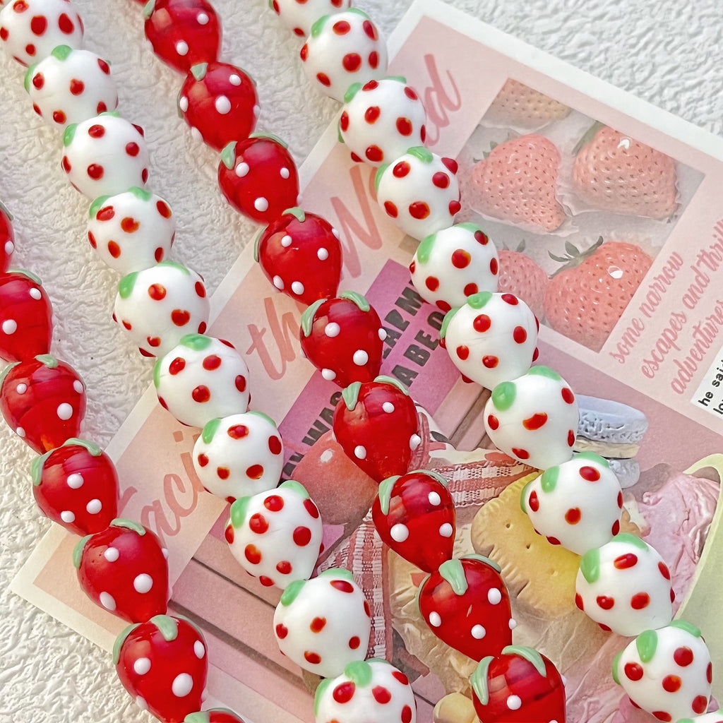 Hand Painted Strawberry Enamel Glass Beads 14mm 1pc 3