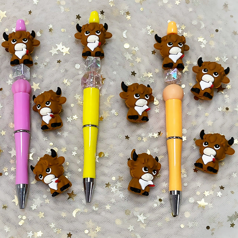 Silicone 3D Focal Beads Highland Cattle Rustic Brown Animal Design 4