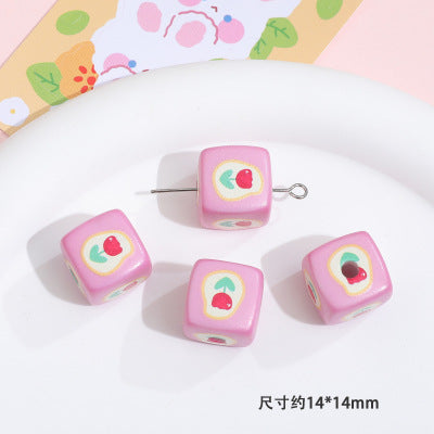 Plaid Sunflower Square Acrylic Beads 14mm Colorful Floral 10pcs 19