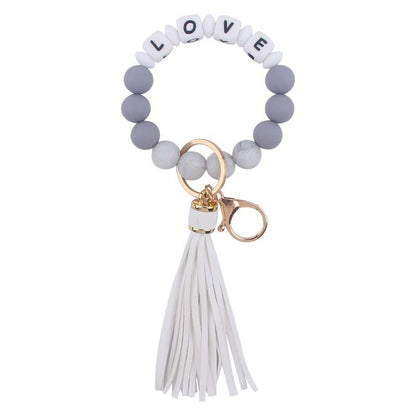 Silicone Bead LOVE Wristlet Keychain with Tassel Charm 7