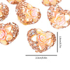 Rhinestone Heart Clay Beads 23mm Peach Blossoming Rose 10pcs 5