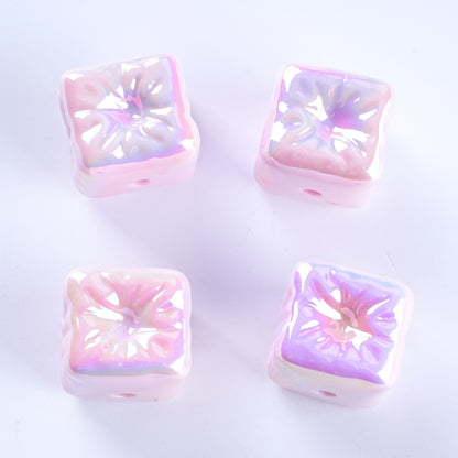 Macaron Color Balloon Square Acrylic Beads 14mm UV Plating 50pcs 7
