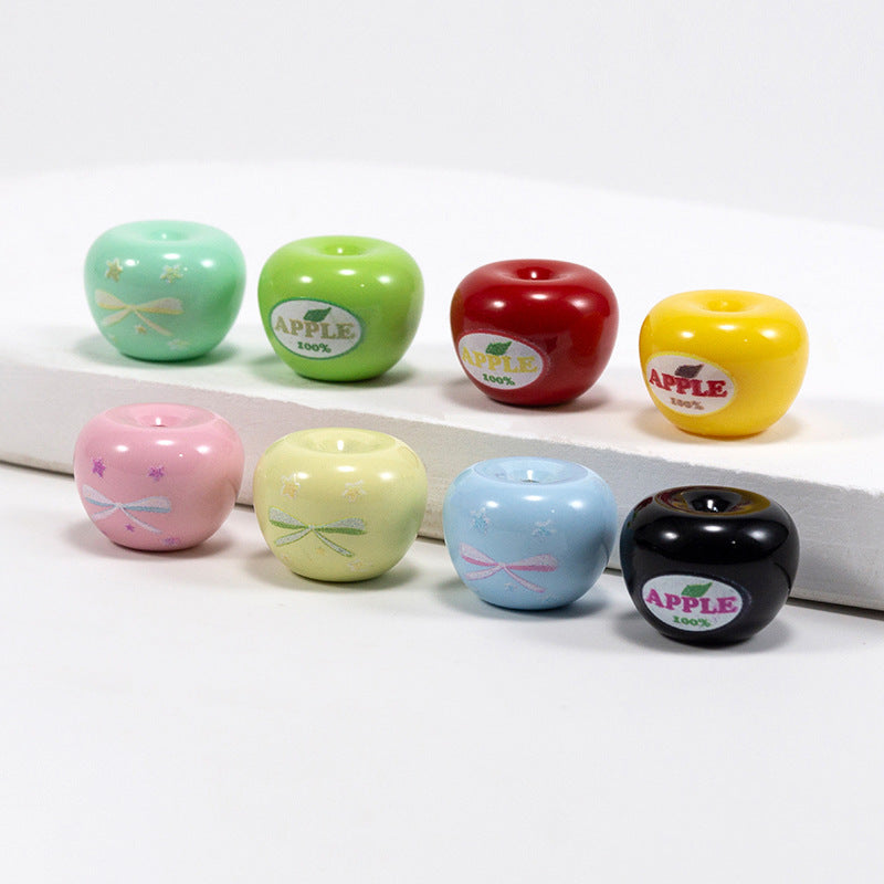 Painted Apple Acrylic Beads 17mm Glossy Mixed Colors 10pcs 5