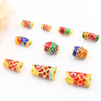Brass Tube Metal Beads Colorful Koi Fish Enamel 10pcs 3