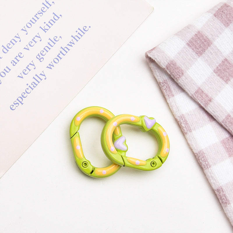 Zinc Alloy Heart Oval Painted Spring Keyrings 28mm 6pcs 9