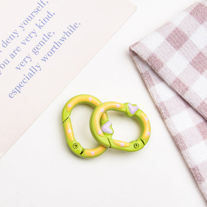 Zinc Alloy Heart Oval Painted Spring Keyrings 28mm 6pcs 9