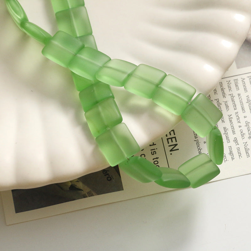 Frosted Square Glass Beads 12mm White Blue Green 10pcs 3