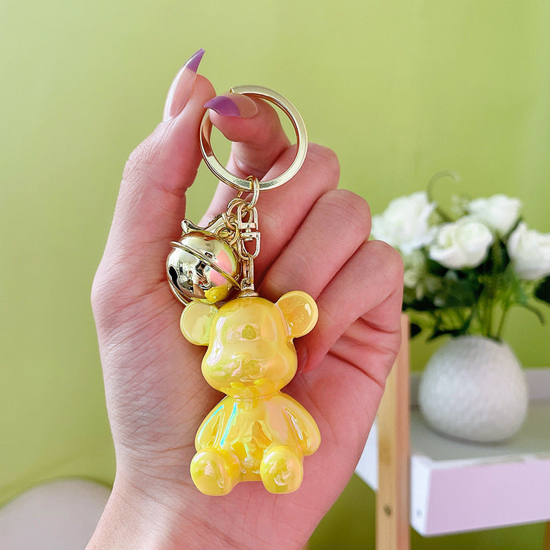 Candy Bear Keychain Metal Electroplated Glossy Finish with Gold Bell 9