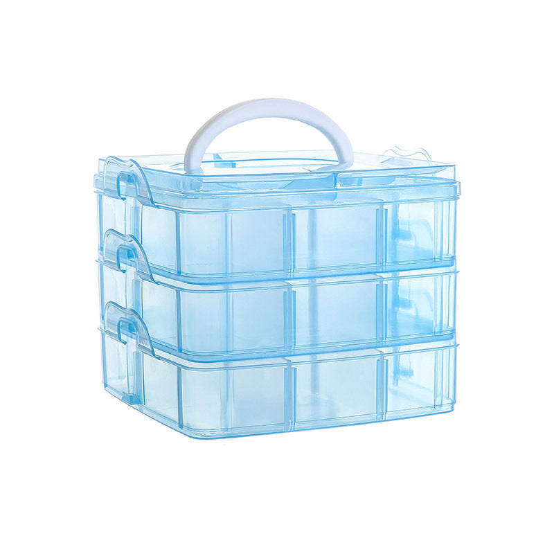 Clear Plastic Storage Organizer Box 3-Layers 18 Compartments 15cm 1pc 9