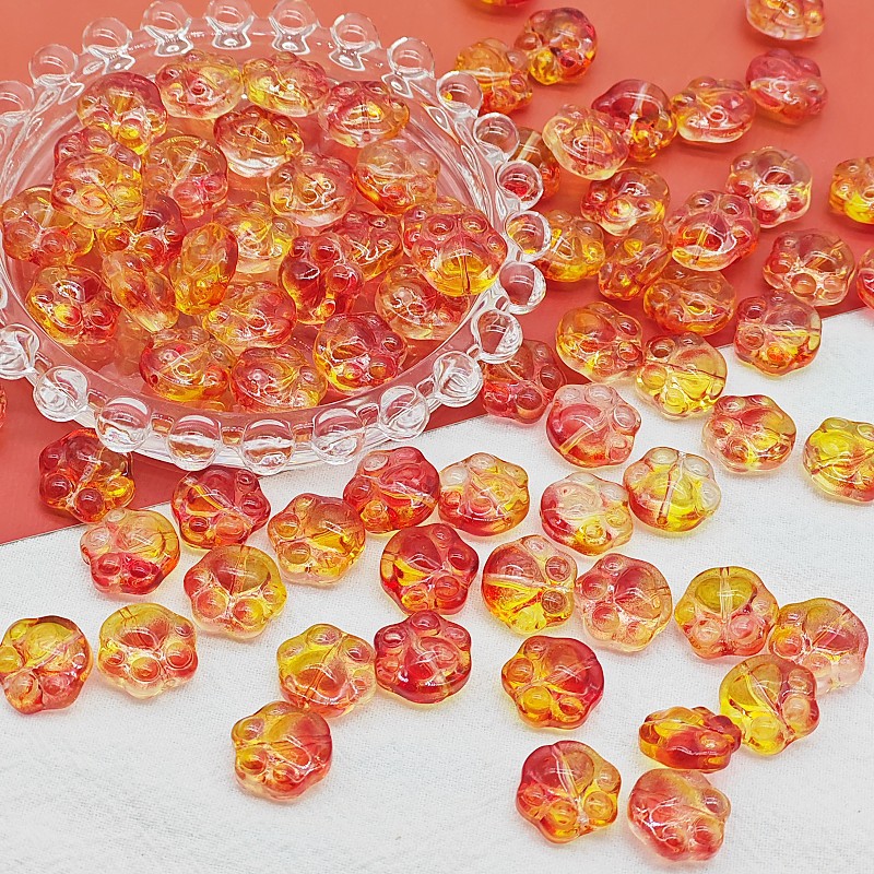Czech Glass Beads Cat Paw 14mm Pastel Matte 25pcs 10