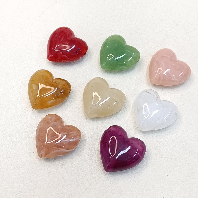 Fluid Ink Color Heart Acrylic Beads 21mm Glossy Marbled Swirls 50pcs