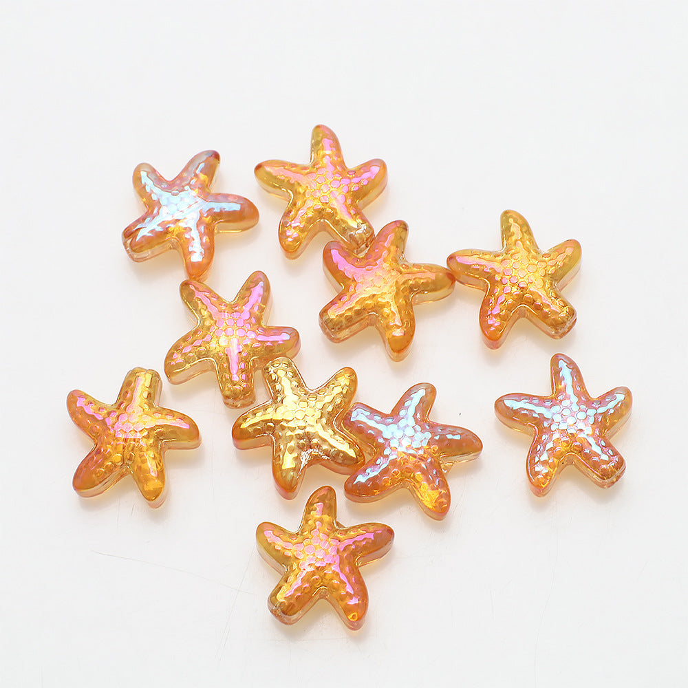 Electroplated Starfish Glass Beads 13-14mm Transparent 30pcs 13