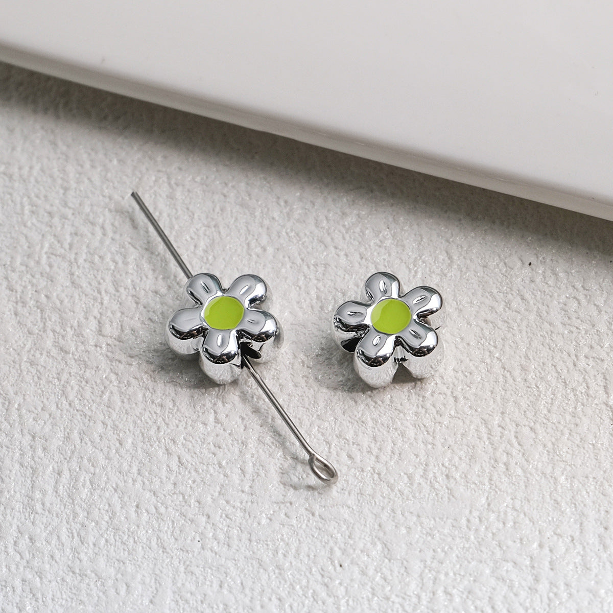 Silver Cherry Blossom Acrylic Beads 12mm Enamel 50pcs 8