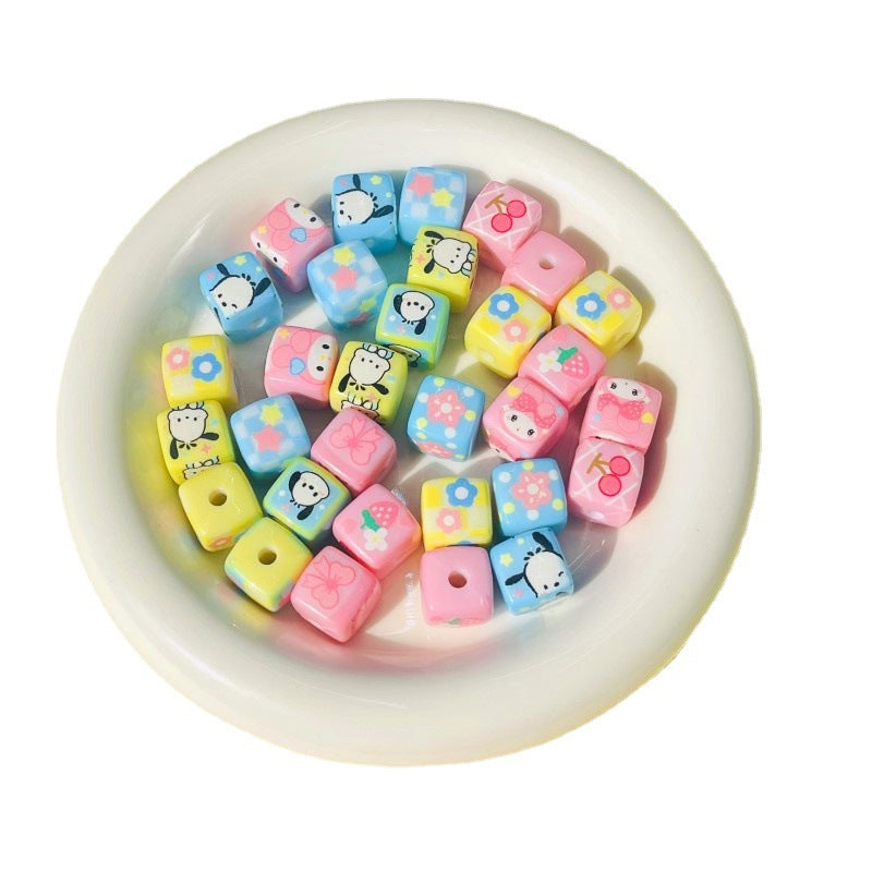 Printed Acrylic Square Beads 15mm Sanrio Pastel Colors 10pcs 5