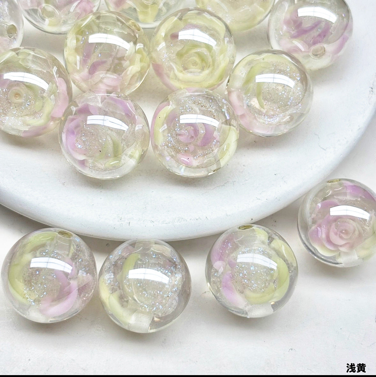Clear Glazed Rose Resin Beads 16mm Round Decorative 10pcs 9