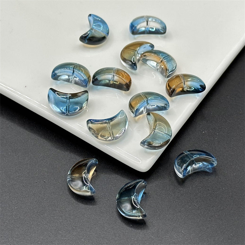 Moon Crescent Transparent Glass Beads 9x14mm Pastel Mixed 100pcs 9