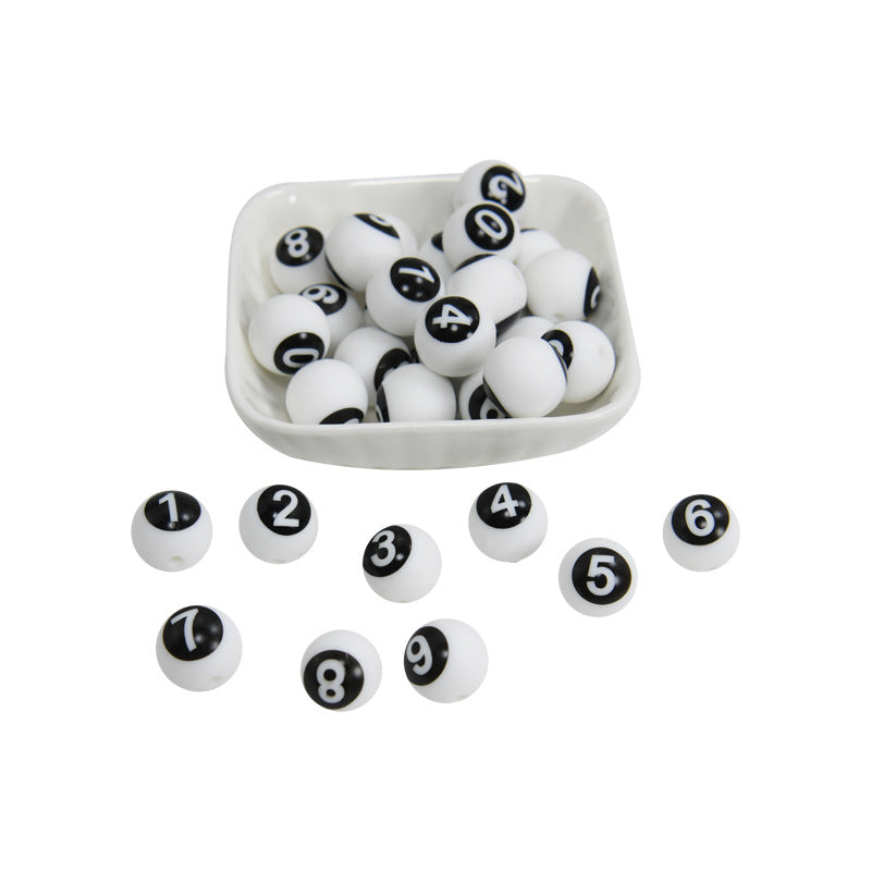 15mm Silicone Letter Beads Number Printed 0 to 9 50pcs 3