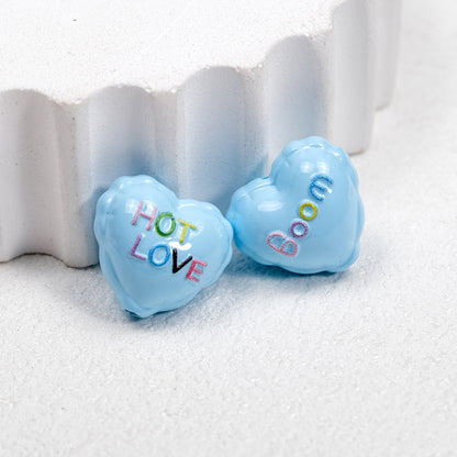Balloon Heart Acrylic Beads 19mm Glossy Colorful Lettering 10pcs 7