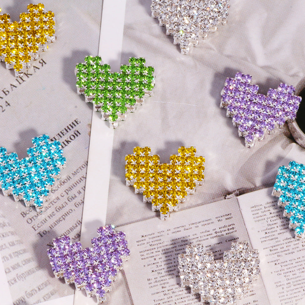 Double-Sided Heart Rhinestone Beads 19mm Full Color Alloy 6pcs 3